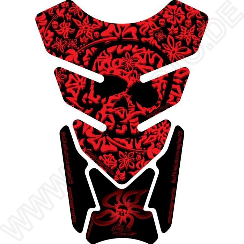 Motografix Hawaiian Aloha Skull Design Red  3D Gel Tankpad Protector ST076R