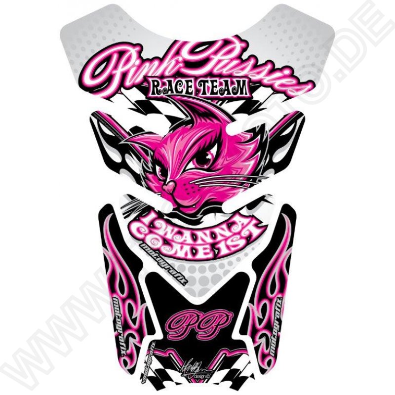 Motografix Pink Pussies I Wanna Come First White / Pink 3D Gel Tank Pad Protector ST085